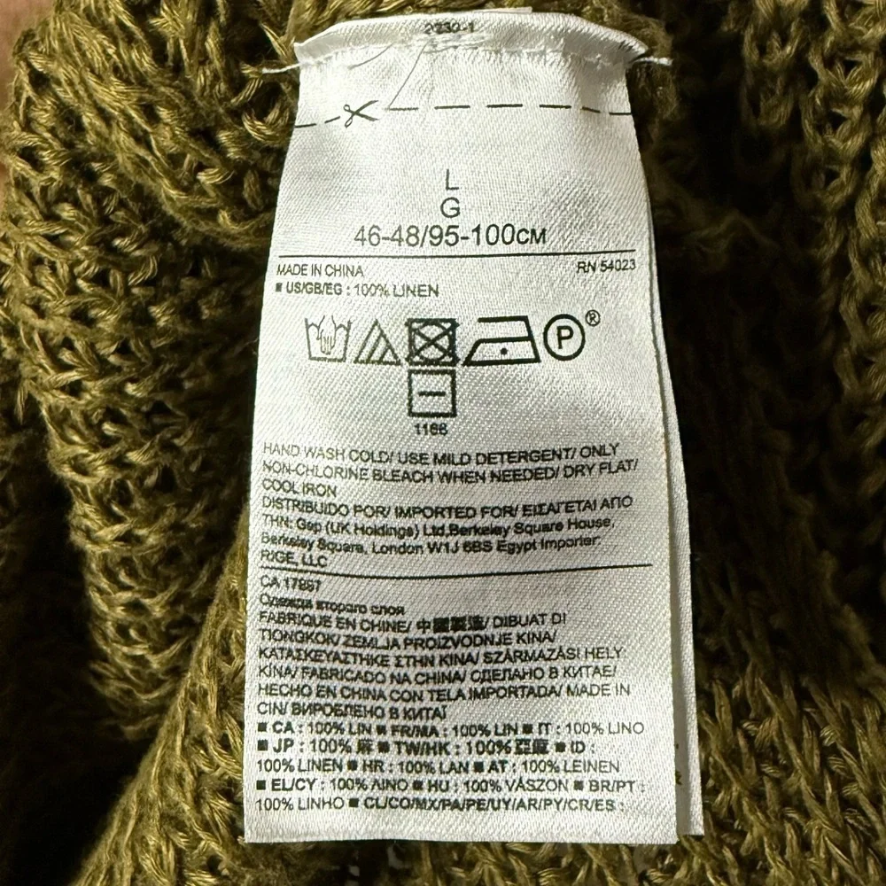 BANANA REPUBLIC 100% Linen Ribbed Olive Green Beachy Boho Vneck Knit Sweater